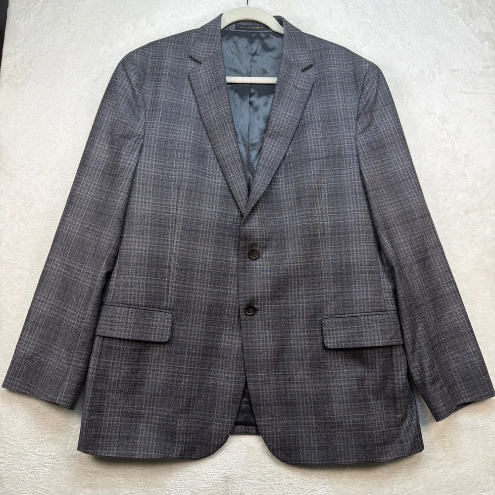 Jos A Bank Sport Coat 43R‎ Gray Plaid Wool Blazer Reserve Reda 1865